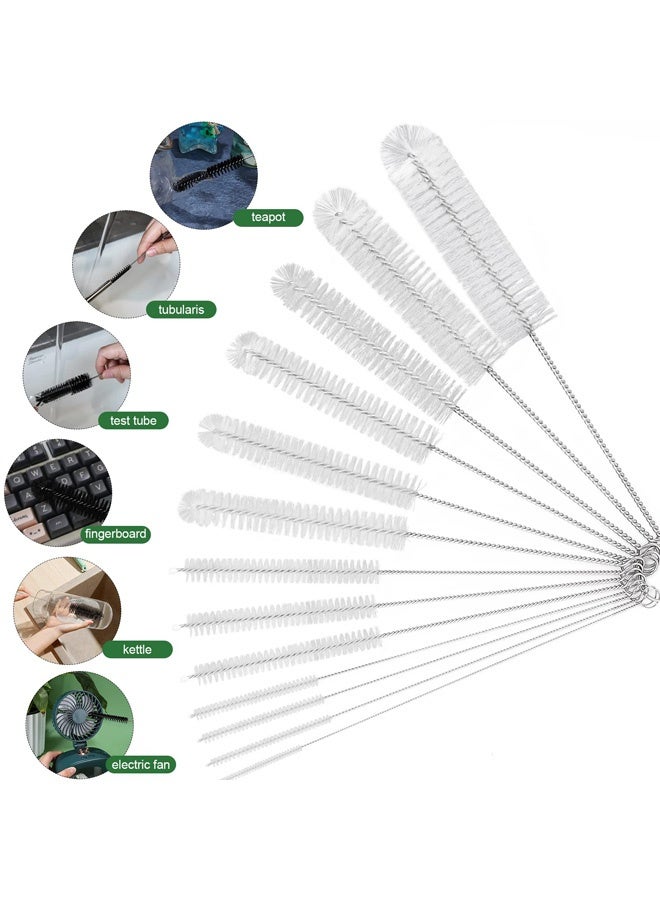 Bottle Cleaning Brushes, 8 Inch Nylon Tube Brush Set, Cleaner for Narrow Neck Bottles Cups with Hook, Set of 13, White - Image 2